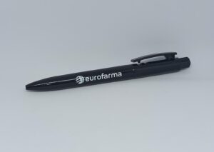 Caneta plastica preta eurofarma click tampografia